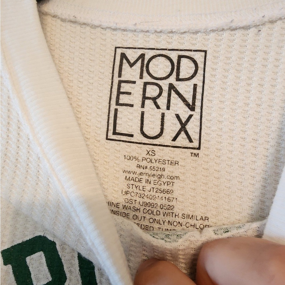 Modern Lux Women's Waffle Knit Long Sleeve White w/Green Brooklyn XS - Picture 3 of 3